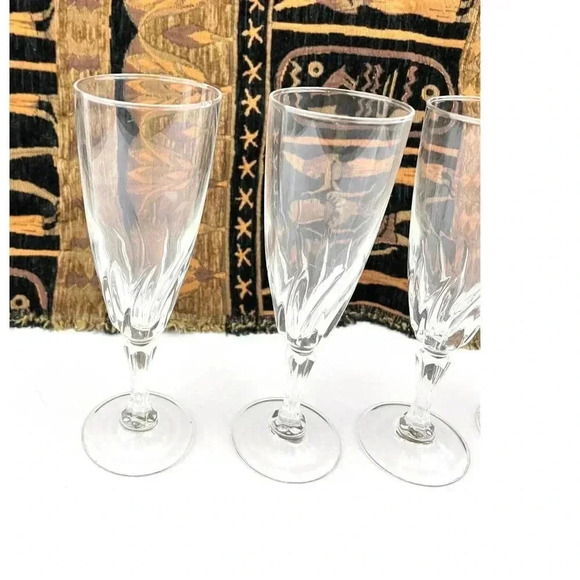 VTG Set of 4 Clear Glass Champagne Flute Wine 7" Unmarked Stemware - Picture 10 of 13